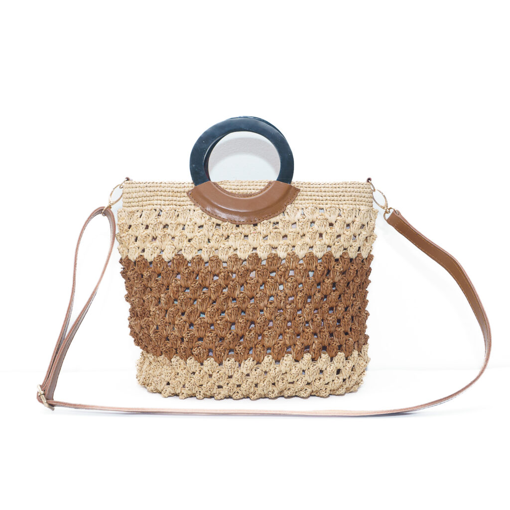 Bee Unik - Sac en raphia 2 rons beige et marron